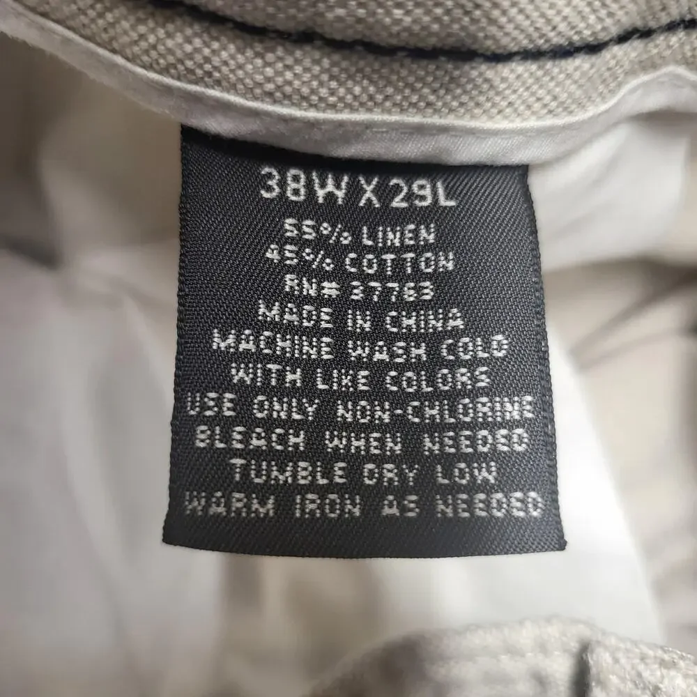 St. John's Bay Pants Mens 38x29 Beige Chino Relaxed Fit Linen Cotton Pockets